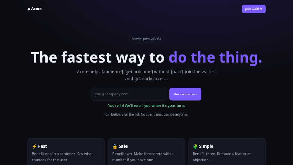 Landing + Waitlist Template cover