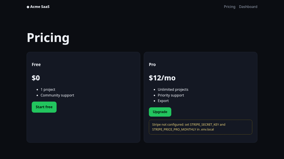 SaaS Starter (Next.js + Stripe) cover